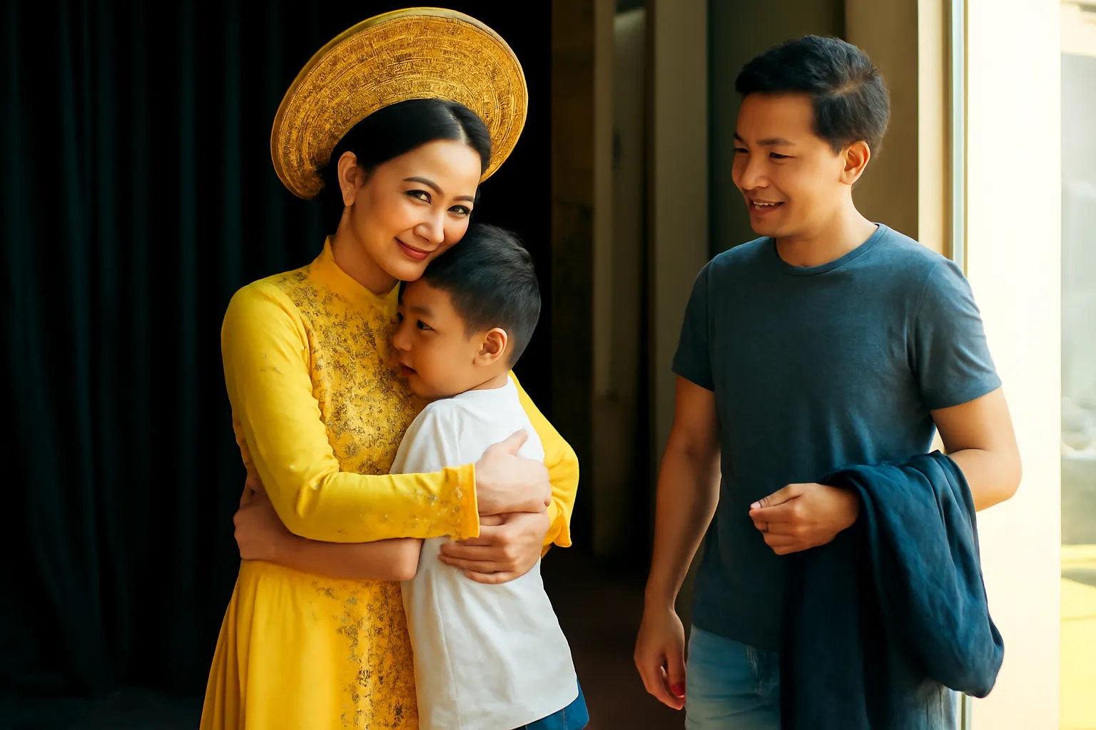Mẹ là ca sĩ ôm con nhỏ ở cánh gà trước giờ diễn