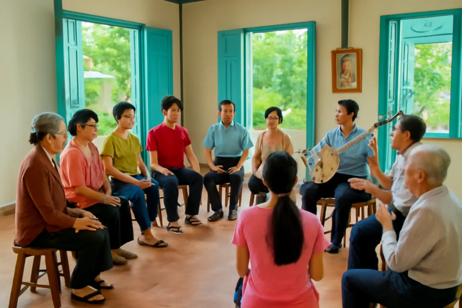 Lớp ca cải lương buổi chiều ở nhà văn hoá miền Tây, người học đủ lứa tuổi